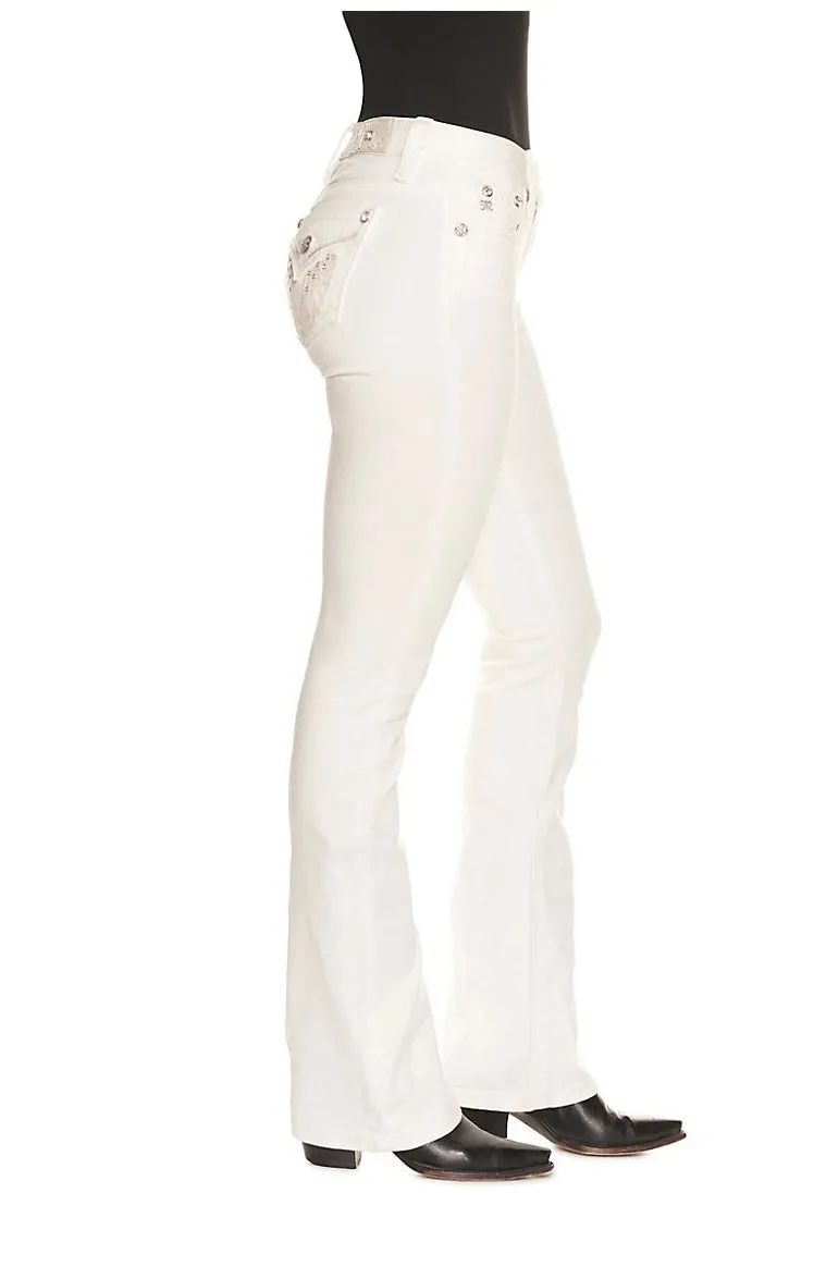 Women's Miss Me White Winged Mid Rise Boot Cut Jean