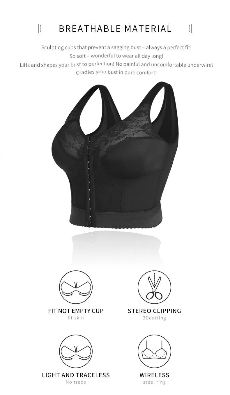 Women's Plus Size Front Closure Sports Bra Wirefree Support Workout Crop Tops Compression Longline Yoga Bra