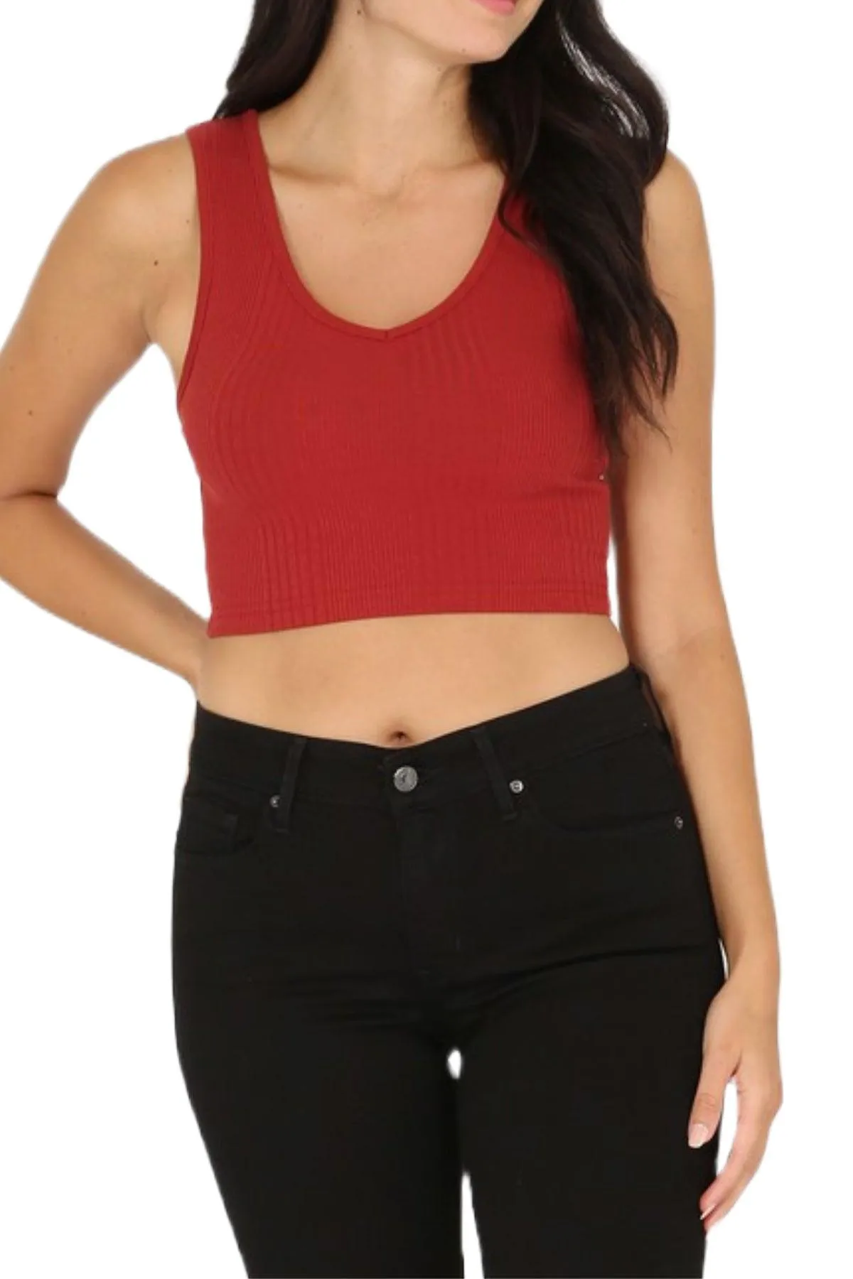 Women's Variegated Rib Crop V-Neck Tank Top