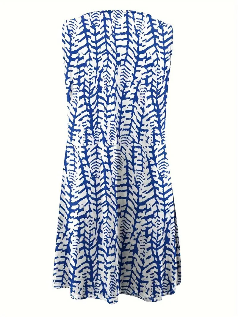 Xandra - Color Block Printing Keyhole Dress