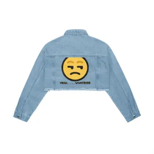 Yeah Whatever Women's Crop Raw Hem Denim Jacket