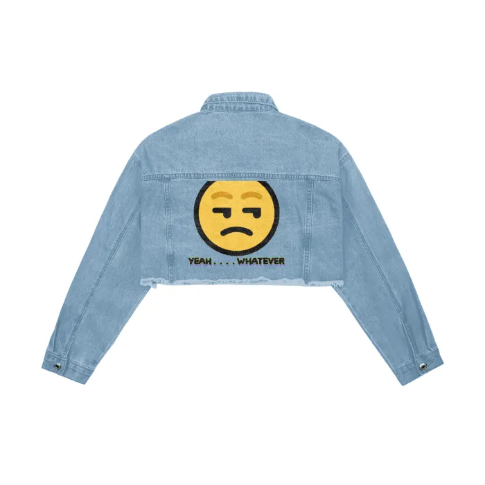 Yeah Whatever Women's Crop Raw Hem Denim Jacket