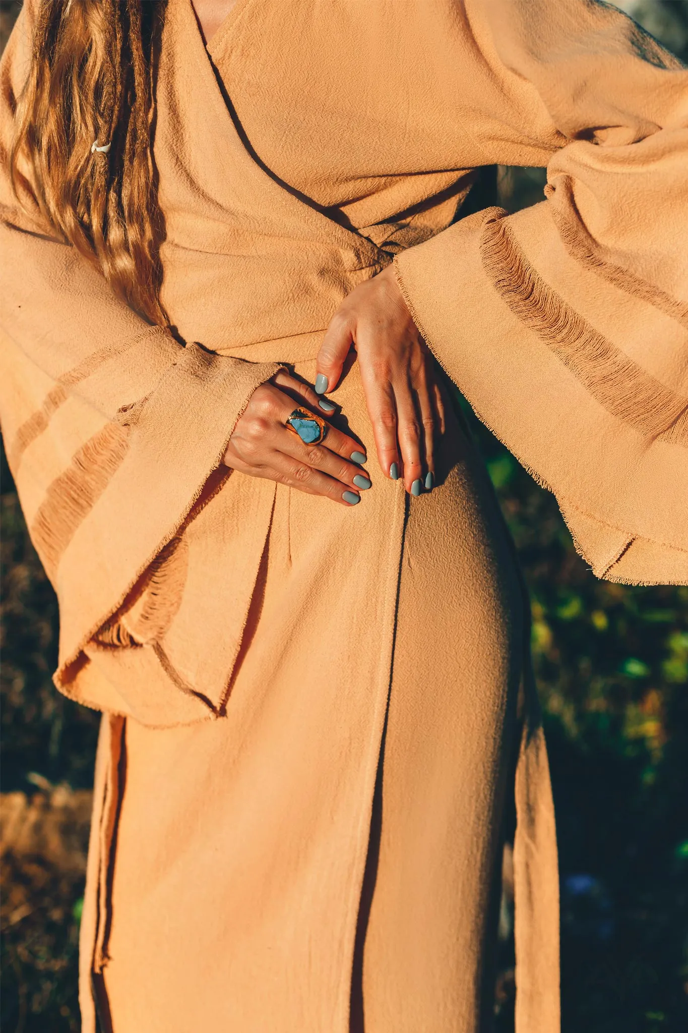 Yellow Boho Wrap Top • Organic Wide Sleeve Bohemian Wrap Blouse