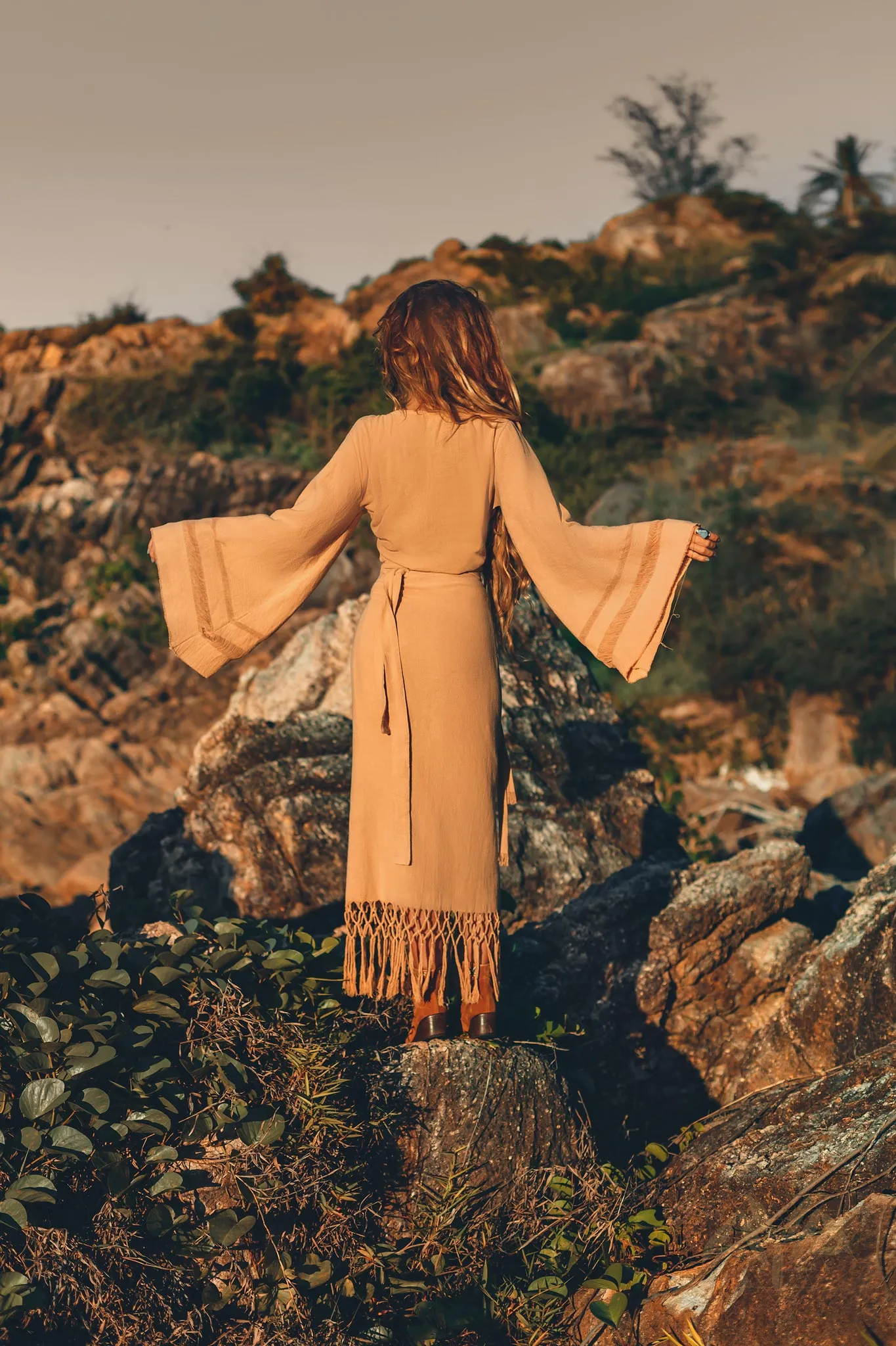 Yellow Boho Wrap Top • Organic Wide Sleeve Bohemian Wrap Blouse