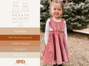 Youth Valentine Romper and Dress Digital Sewing Pattern Sizes NB-12Y