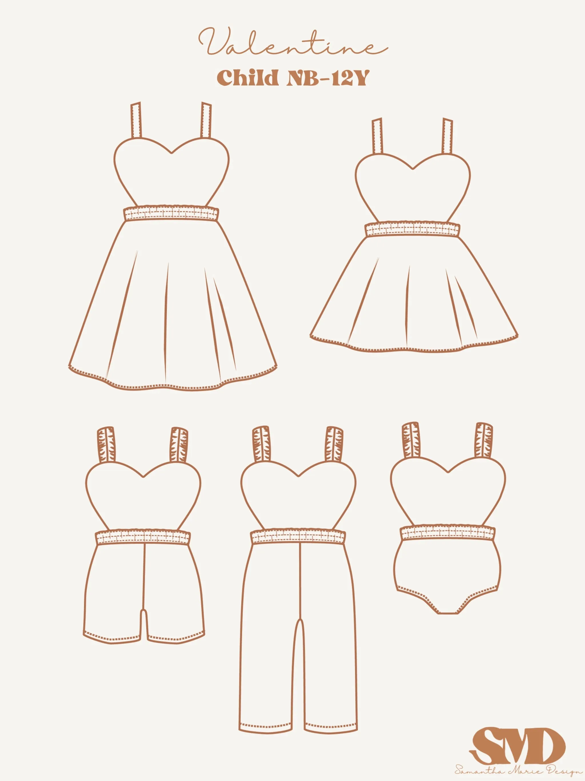 Youth Valentine Romper and Dress Digital Sewing Pattern Sizes NB-12Y